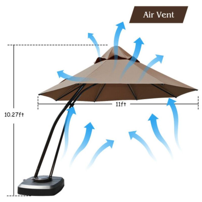 Outdoor Cantilever Hanging Umbrella with Base and Wheels