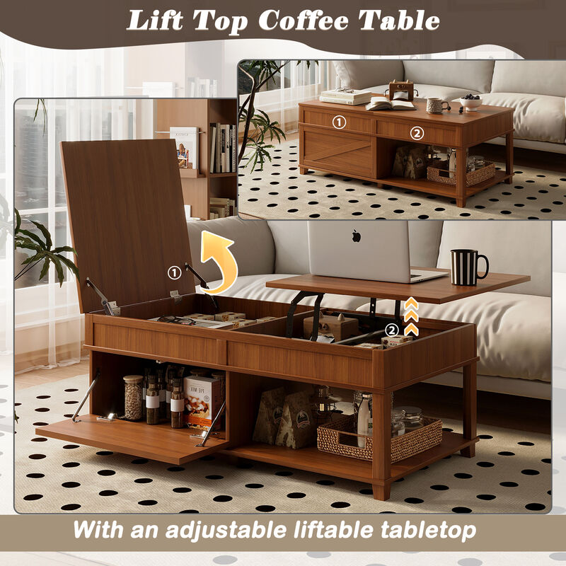 Merax 3-in-1 Coffee Table with Smooth Lift Mechanism, Secret Compartment & Display Shelf image number 5