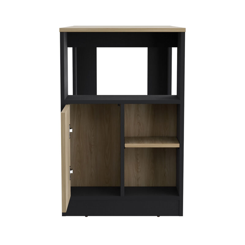 DEPOT E-SHOP Masset Kitchen Island 36" H with Side Shelves and Push-to-Open Cabinet, Black / Natural Oak
