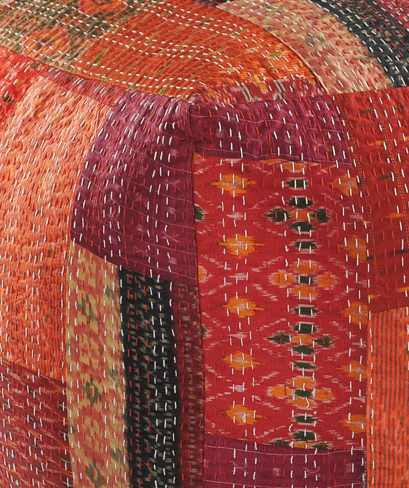 Patchwork Pouf Ottoman – Accent Floor Cushion for Bedroom or Living Room