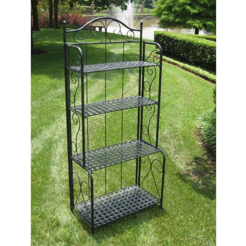 Hivvago Indoor Outdoor Folding Black Metal Bakers Rack with 4-Tier Lattice Shelves