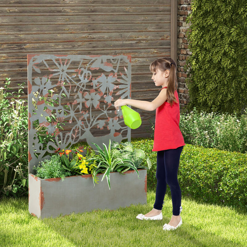 Set of 2 Decorative Raised Garden Bed with Trellises-Rust