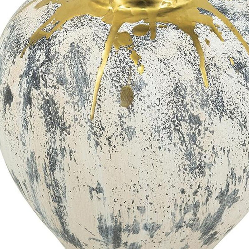 HomeRoots 12" Gray Ivory And Gold Modern Abstract Ceramic Table Vase image number 4