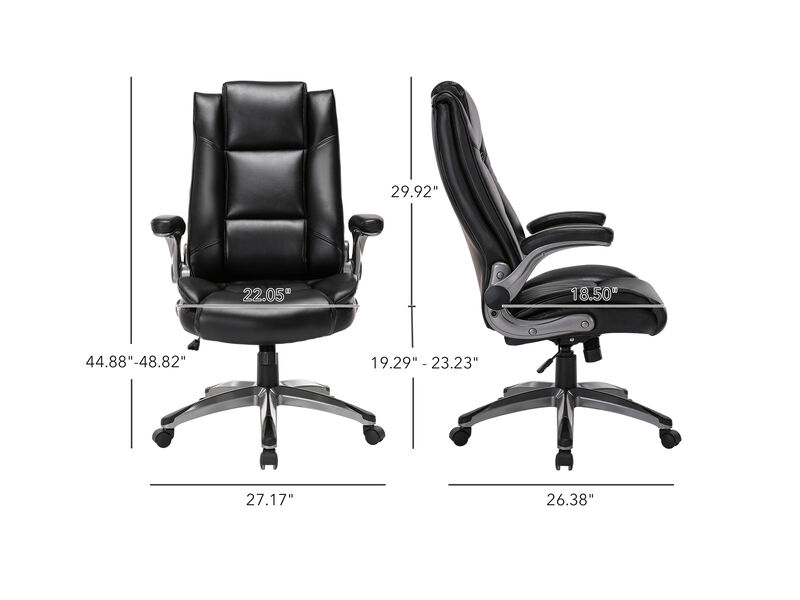 Ergonomic High Back Office Desk Chair, Bonded Leather Ergonomic Home Office Chair With Flip-Up Arms