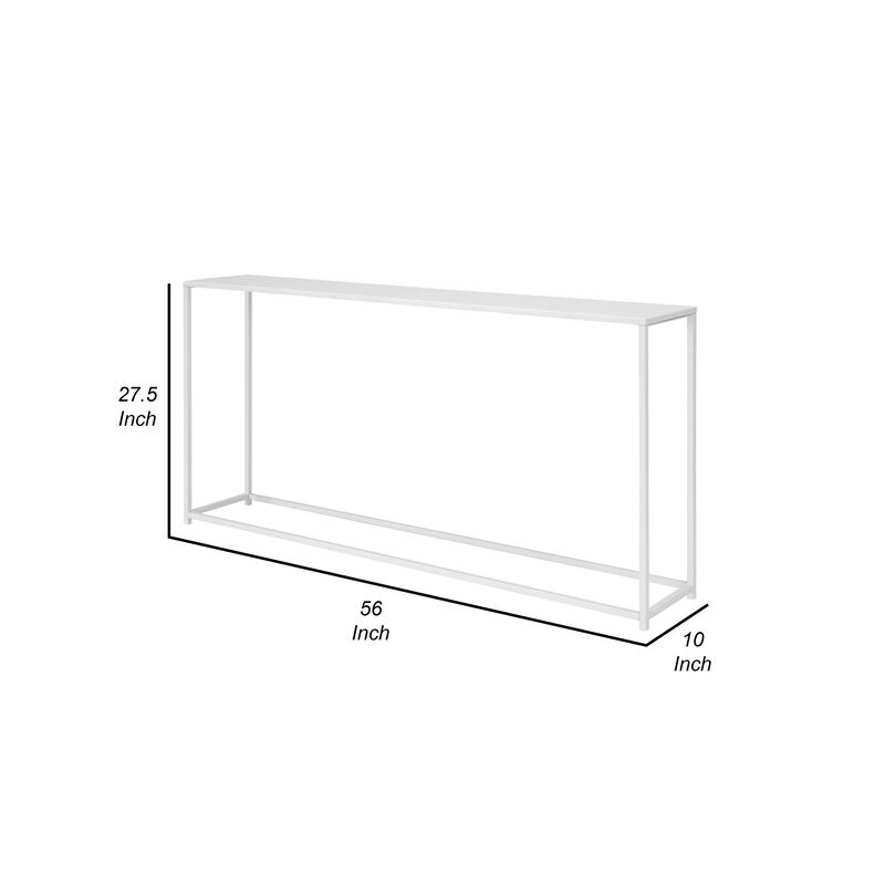 Eme 56 Inch Console Table, Rectangular Top, White Finish Metal Frame
