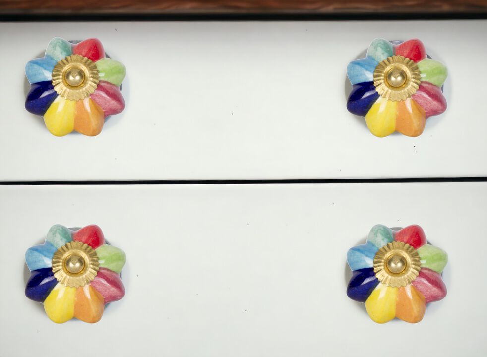 HomeRoots Set of Eight Blue And Green Ceramic And Metal Drawer Pull Knobs
