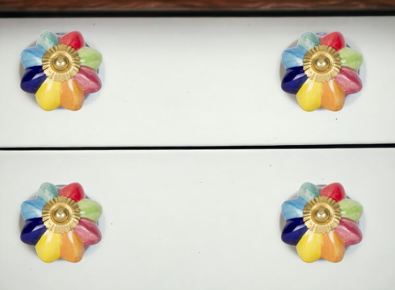 HomeRoots Set of Eight Blue And Green Ceramic And Metal Drawer Pull Knobs image number 1