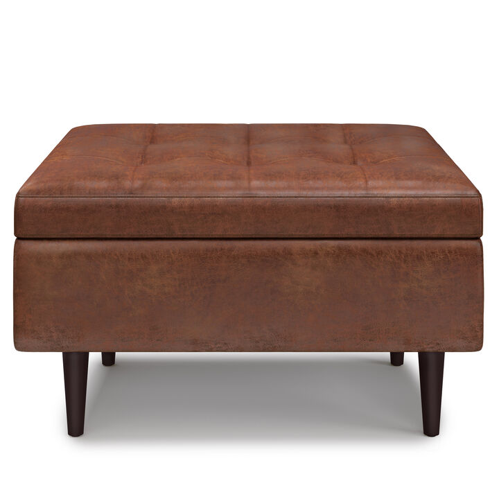 Simpli Home Shay Mid Century Small Square Coffee Table Storage Ottoman