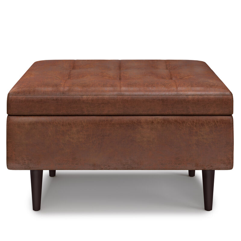 Simpli Home Shay Mid Century Small Square Coffee Table Storage Ottoman image number 1