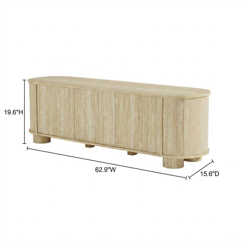 Gray Faux Travertine TV Stand with Solid Mango Construction image number 2