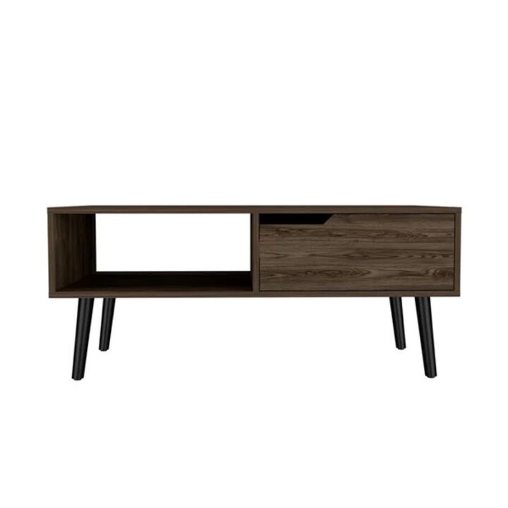 Homezia 40" Dark Walnut Rectangular Coffee Table With Drawer And Shelf