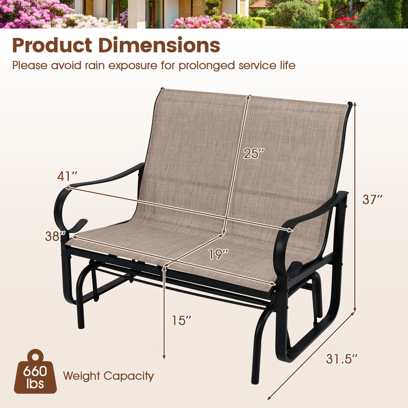 Patio Glider Bench for 2 Person with High Backrest and Smooth Gliding Motion-Brown image number 2