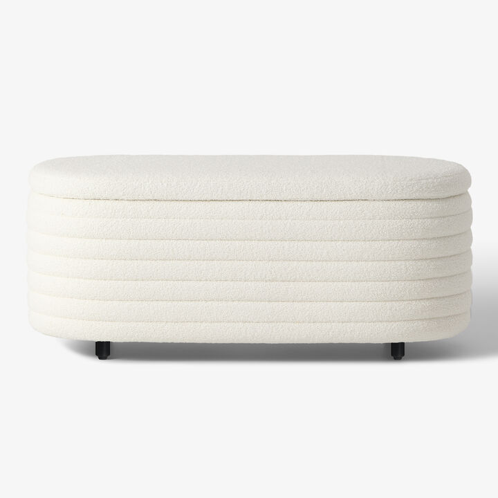 WestinTrends 42" Wide Mid-Century Modern Upholstered Teddy Sherpa Tufted Oval Storage Ottoman Bench