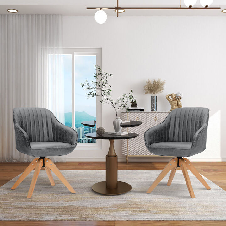 Modern Leathaire Set of 2 Swivel Accent Chair with Beech Wood Legs
