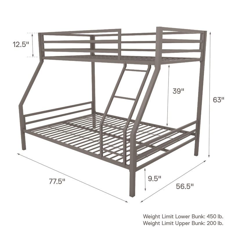 Novogratz Maxwell Twin-Over-Full Metal Bunk Bed, Gray