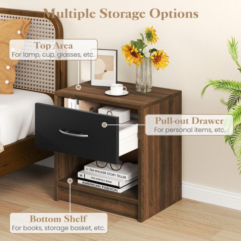 Hivvago Bedside Table Nightstand with Drawer and Open Storage Shelf