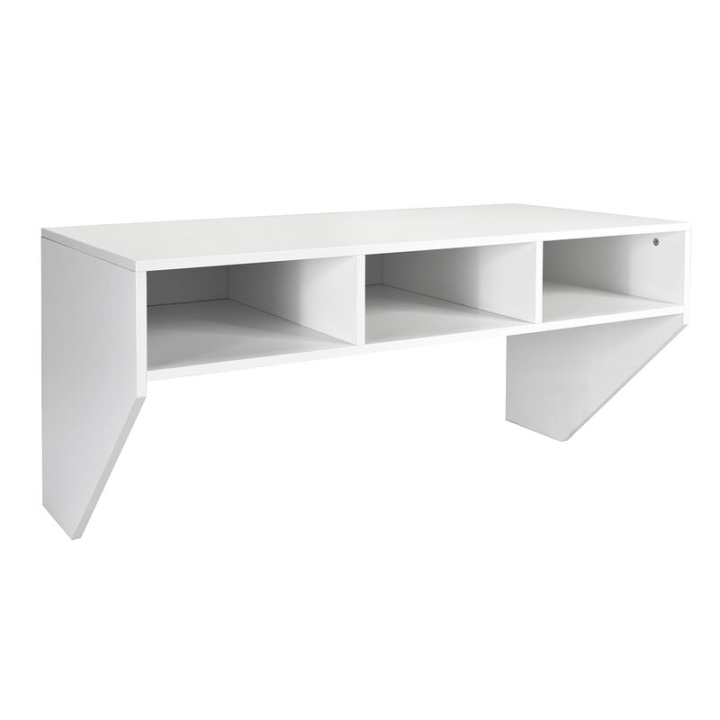Wall Mounted Floating Computer Table Desk Home Office Storage Shelf White