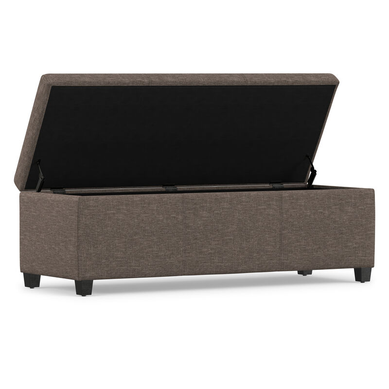 Avalon 48 inch Wide Contemporary Rectangle Storage Ottoman Bench in Fawn Brown Linen Look Fabric, Assembled image number 2
