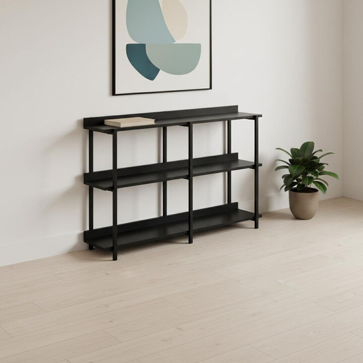 HomeRoots 47" Black Wood and Metal Frame Console Table With Three Shelves