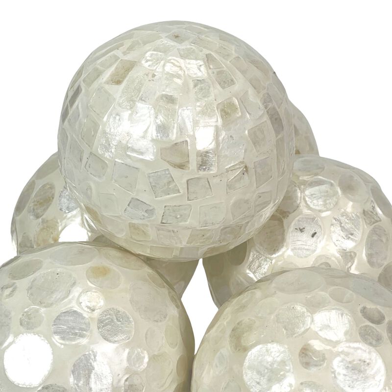 Set Of 6 Capiz Shell Deco Spheres 4 White Iridescent Decorative Balls image number 4