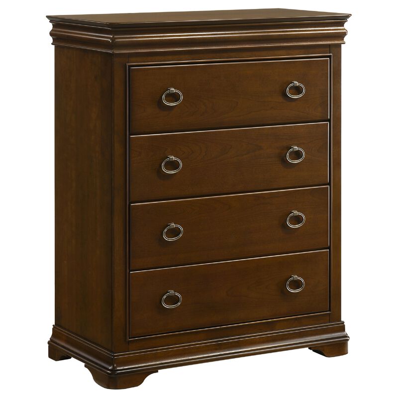 Gravis Tall Dresser Chest with 4 Drawers, Crown Moldings, Cherry Brown image number 0