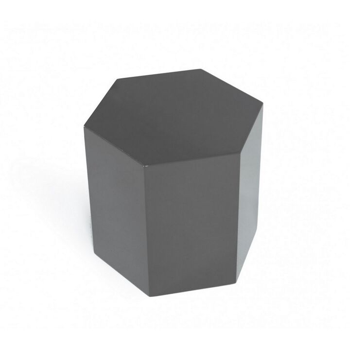 Contemporary High Gloss Hexagonal Wooden End Table, Medium, Gray-Benzara