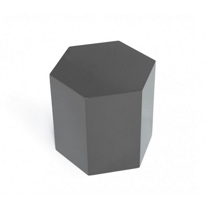 Contemporary High Gloss Hexagonal Wooden End Table, Medium, Gray