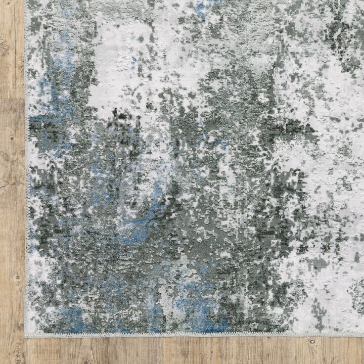 4 X 6 Silver grey charcoal And Light Blue Abstract Printed Stain Resistant Non Skid Area Rug