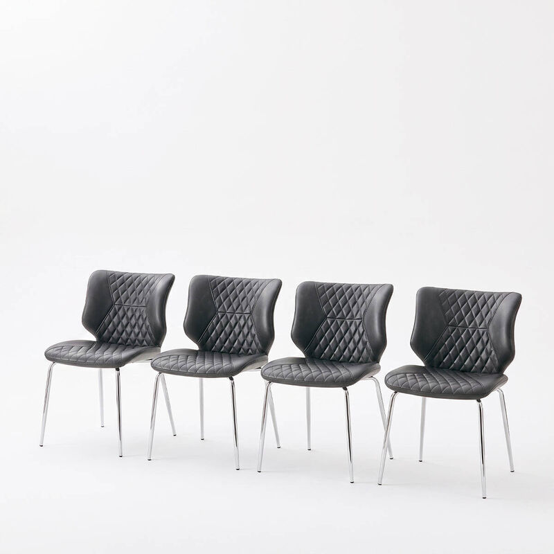 Set of 4 Leather Dining Chairs Square High Back Dining Chairs with Chevron Tufting Retro Dining Chairs with Metal Legs and Back Handle image number 0