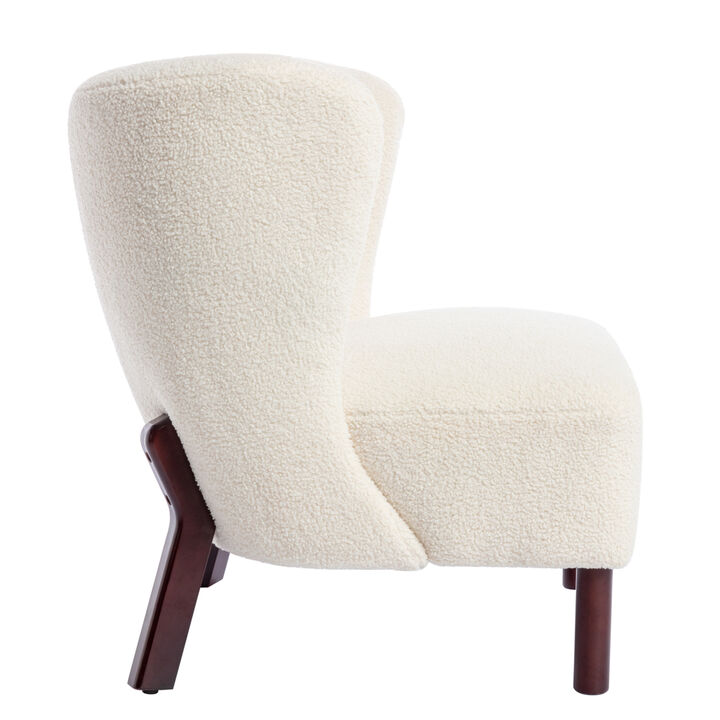 Accent Chair, Upholstered Armless Chair Lambskin Sherpa Single Sofa Chair with Wooden Legs, Modern Reading Chair for Living Room Bedroom Small Spaces Apartment, Cream