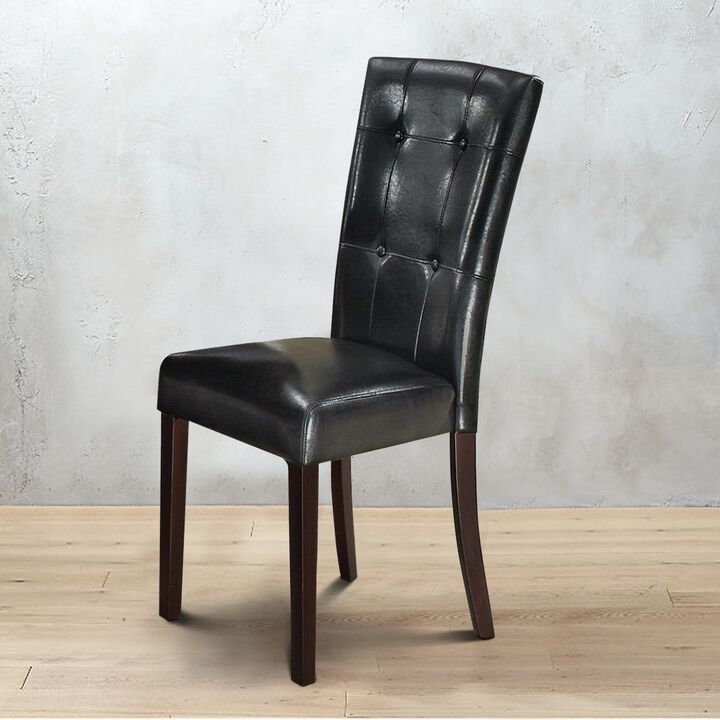 Leather Upholstered Dining Chair With Button Tufted Back Set Of 2 Black-Benzara