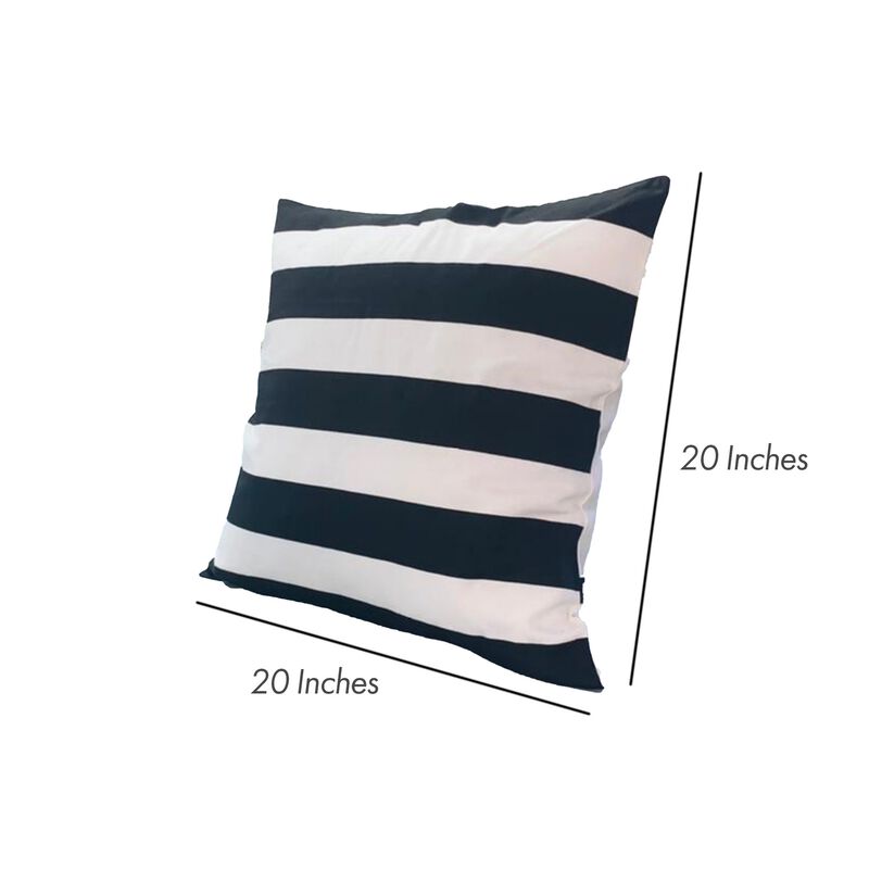 20 x 20 Square Cotton Accent Throw Pillows, Classic Block Stripes, Set of 2, Black, White-Benzara image number 5