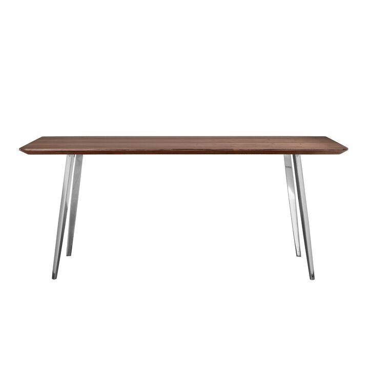 Hle 71 Inch Dining Table, Rectangular Walnut Brown Wood Top, Steel Legs