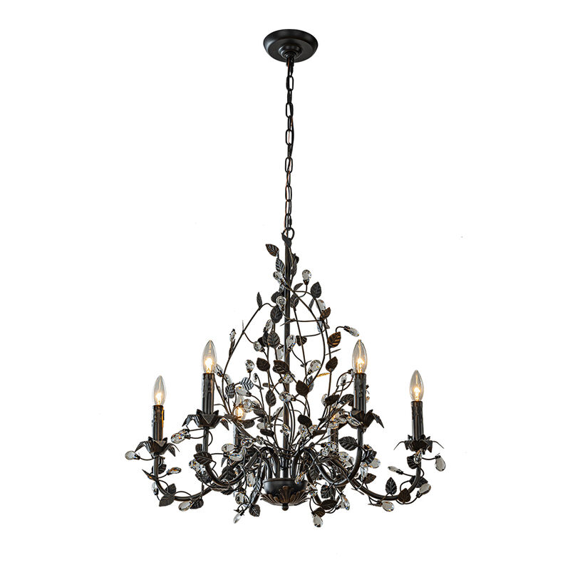 Contemporary Dark Bronze Leaf Chandelier Elegant With Crystal Accents For Dining Room image number 0