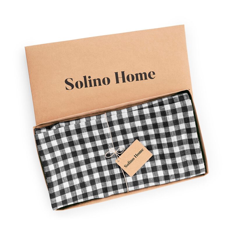Solino Home Gingham Check 100% Linen Tablecloth &ndash; Handcrafted, Machine Washable, Perfect for Holiday and Everyday Dining