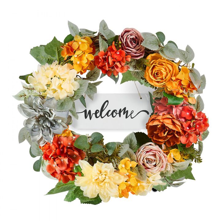 Artificial Wreath with Hydrangeas and Roses for Front Door or Wall Display