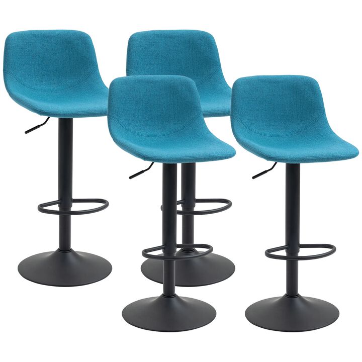 Adjustable Bar Stools, Swivel Bar Height Chairs Barstools Padded with Back for Kitchen, Counter, and Home Bar, Set of 4, Blue