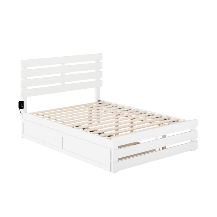 Oxford Full Bed with Footboard and USB Turbo Charger with Twin Trundle in White