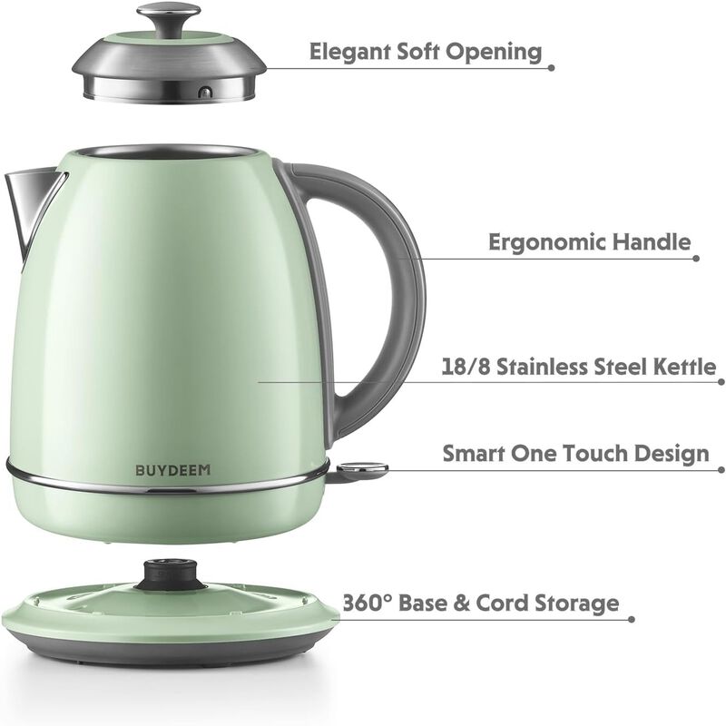 BUYDEEM K640N Stainless Steel Electric Tea Kettle with Auto Shut-Off and Boil Dry Protection, 1.7 Liter Cordless Hot Water Boiler with Swivel Base, 1440W