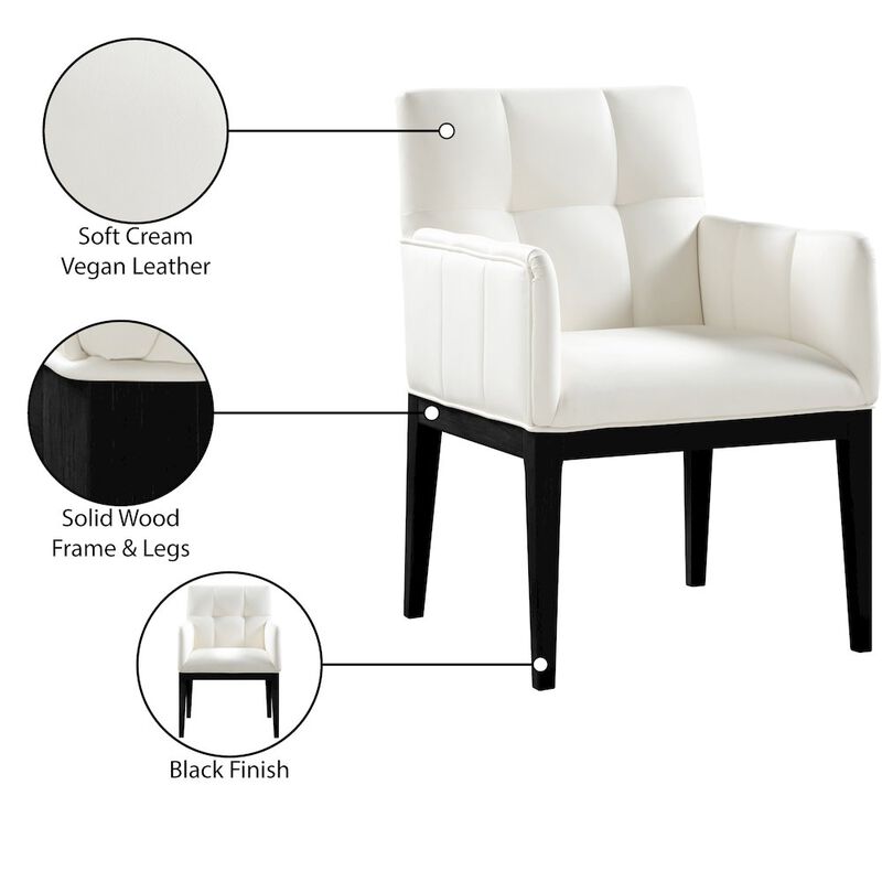 Meridian Furniture Adrian Cream Vegan Leather Dining Arm Chair, Set of 2