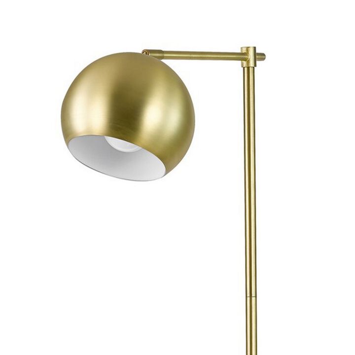 60 Inch Modern Floor Lamp, Dome Shade, Round Metal Base, Brass-Benzara