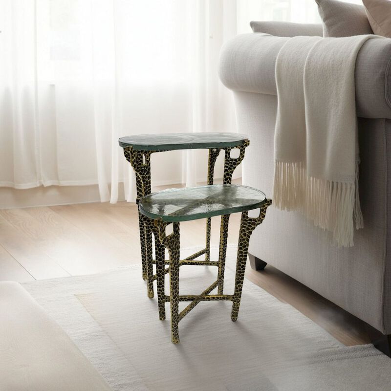 Carolina Chair & Table Ignis 26 Hammered Frame with Recycled Glass Nesting Table Set - Hammered Brass