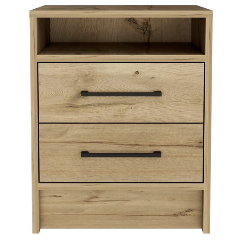 Eter Nightstand, Superior Top, Two Drawers -Light Oak