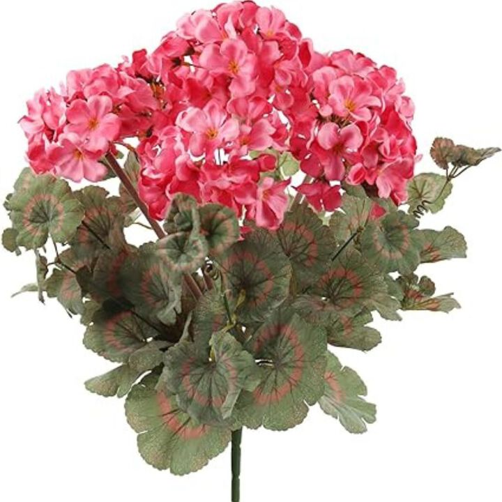 Pink Artificial Geranium Flower Bush | UV Resistant Decorative Silk Artificial Plant Perfect for Outdoors or Indoor Décor, 18 Inch Tall