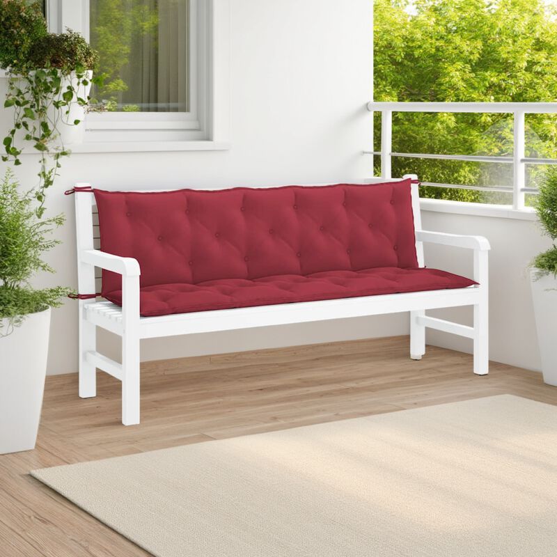 Claire Outdoor Cushion for Bench, Button Tufted Red Fabric, 71 Inch - Benzara