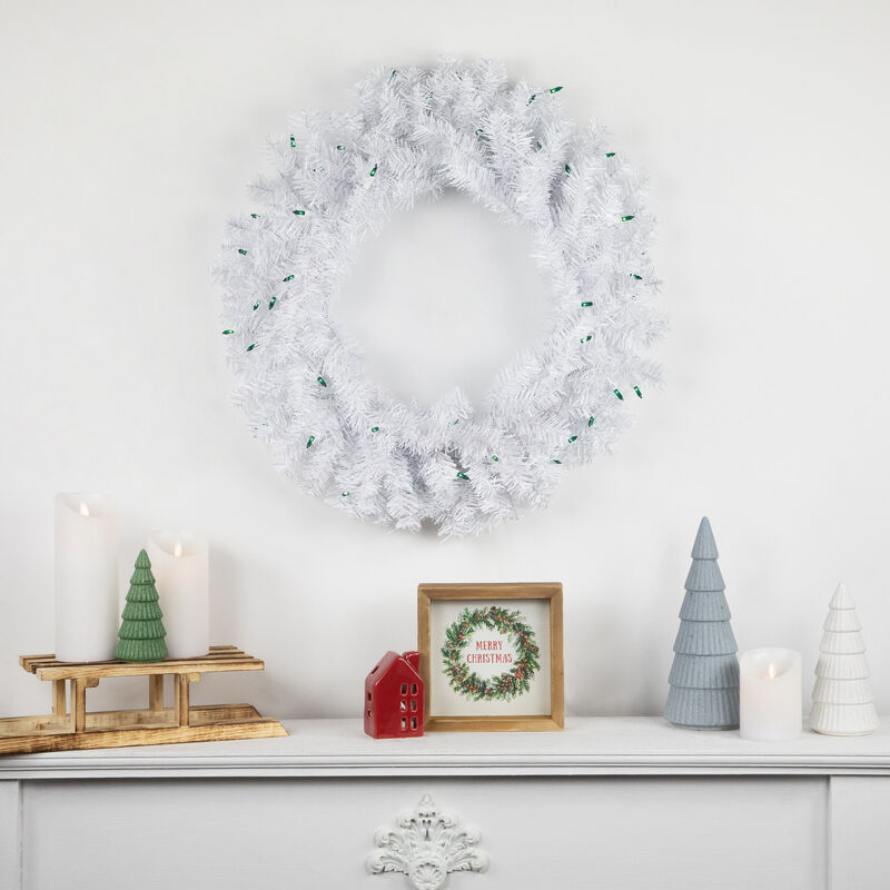 Pre-Lit Woodbury White Pine Artificial Christmas Wreath  24-Inch  Green Lights image number 2