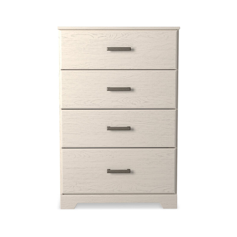 Tely Tall Dresser Chest, 4 Drawers, Modern Farmhouse Laminate White