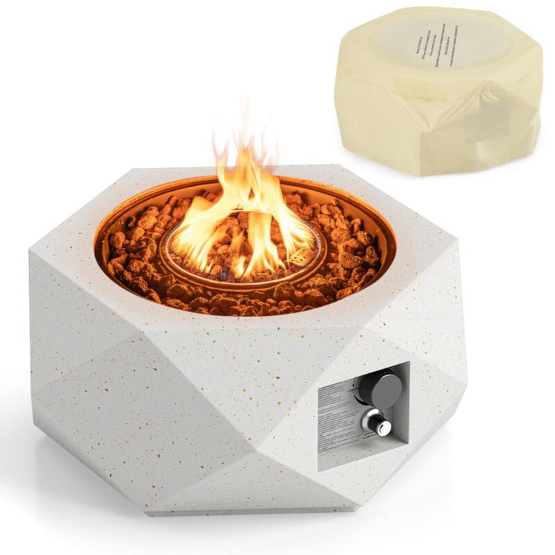 Hivvago 40000 BTU 28 Inch Hexagon Terrazzo Propane Fire Pit Table with Stainless Steel Burner