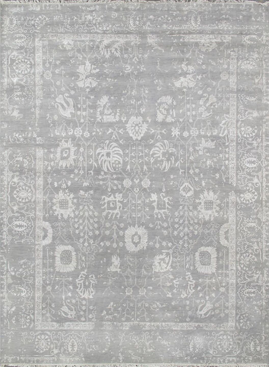 Pasargad Home Transitional Hand-Knotted Silk & Wool Area Rug- 8' 0" X 10' 2"