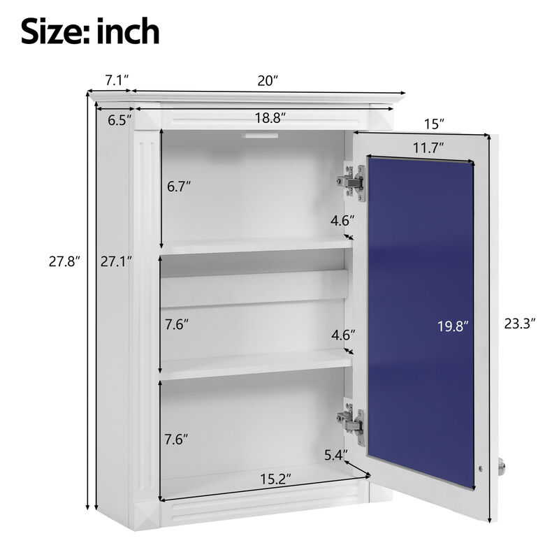 ELEMENT ACE 20 Inch Wall Mounted Bathroom Storage Cabinet with Mirror and Adjustable Shelves - Modern Space Saving Medicine Cabinet image number 2